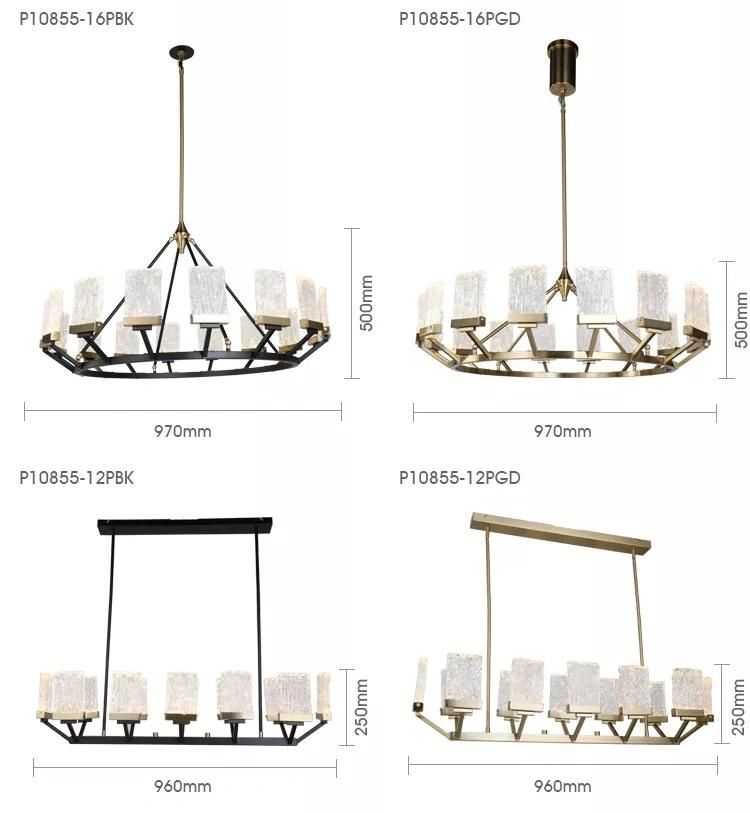 Luxury Modern Styles Copper Color Customize Glass Pendant Lamp LED Chandelier