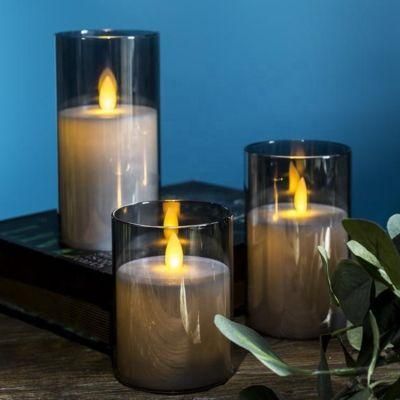 3D Real Flame Grey Glass Home Decoration LED Candles with Flickering Flame
