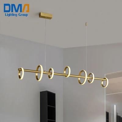 2022 Circle Living Room Dining Room Strip Pendant Lamp Light Modern LED Copper Chandelier Lamp