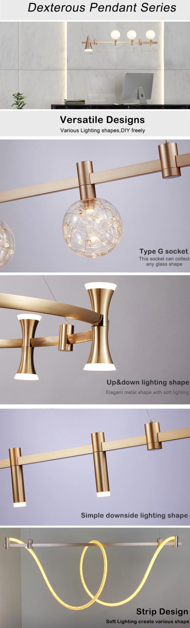 Hot Sales DIY Lamp Dexterous Series Lighting DC24V LED20W Home Hotel Designer Decoration Modern Ceiling Chandelier Black Golden Pendant Lamp Indoor DIY Light