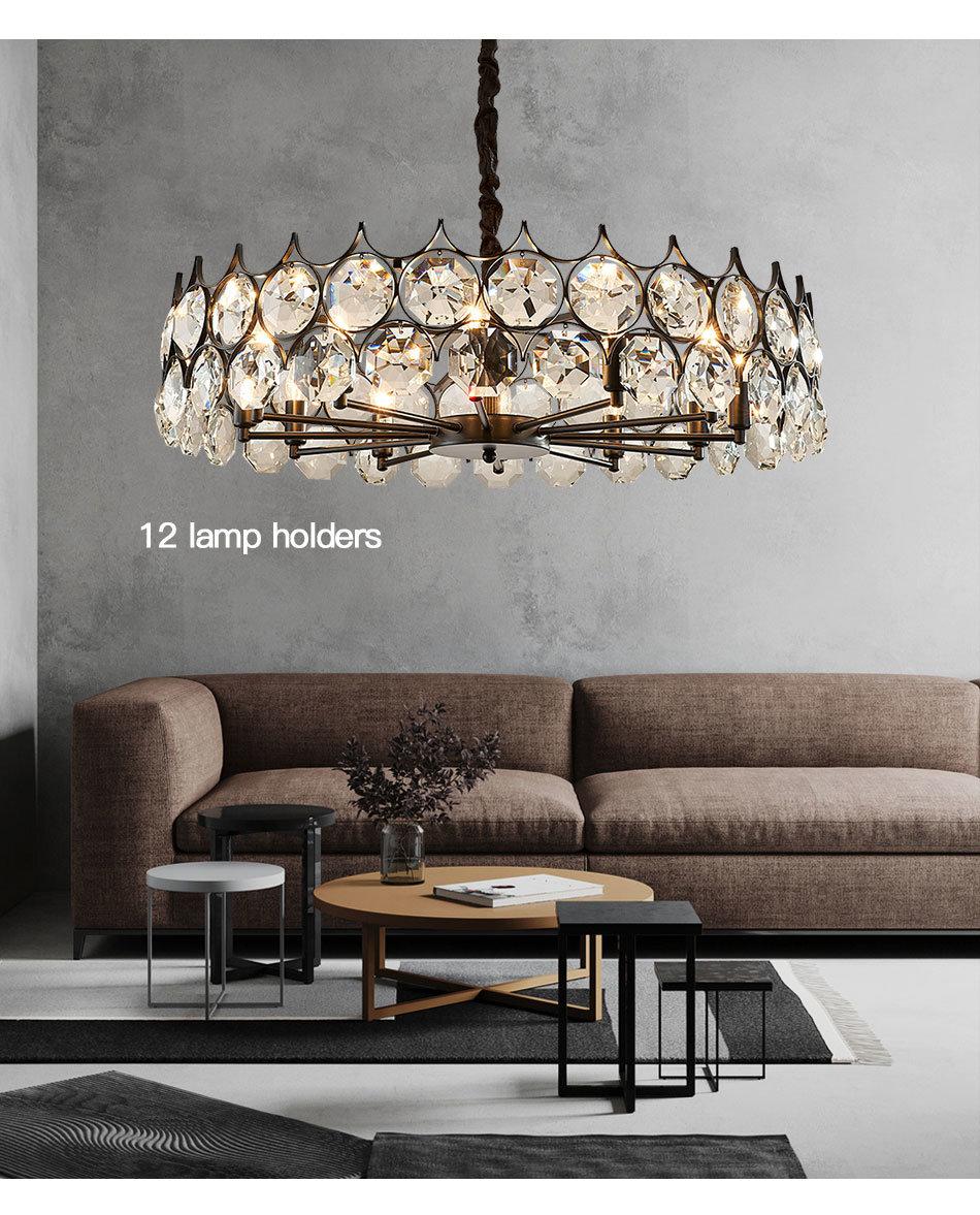 Round Luxury Hall Industrial Hanging Lamp Chandelier Crystal Lamp for Hotel