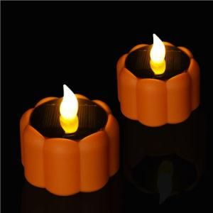 Linli Pumpkin Design Solar Powered Chargeable LED Tea Light Candle for Holloween Holiday Decoration