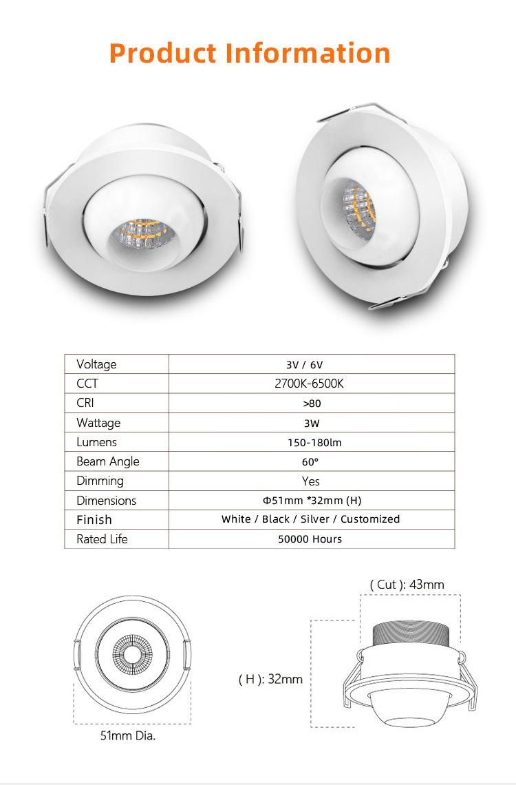 Recessed Rotated LED Under Cabinet Light LED Mini Downlight LED Spotlight 431