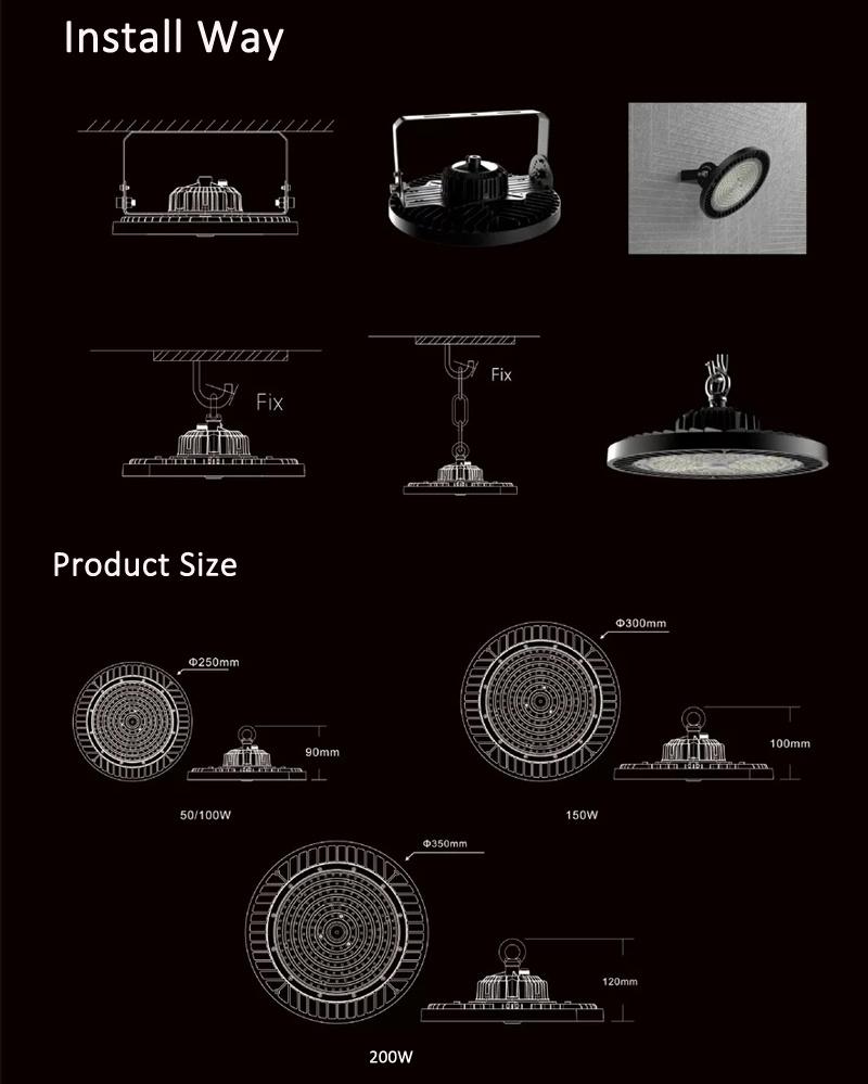 New Economical Ultra Brightness 100 150 200 Watts Warehouse Industrial UFO LED High Bay Lights