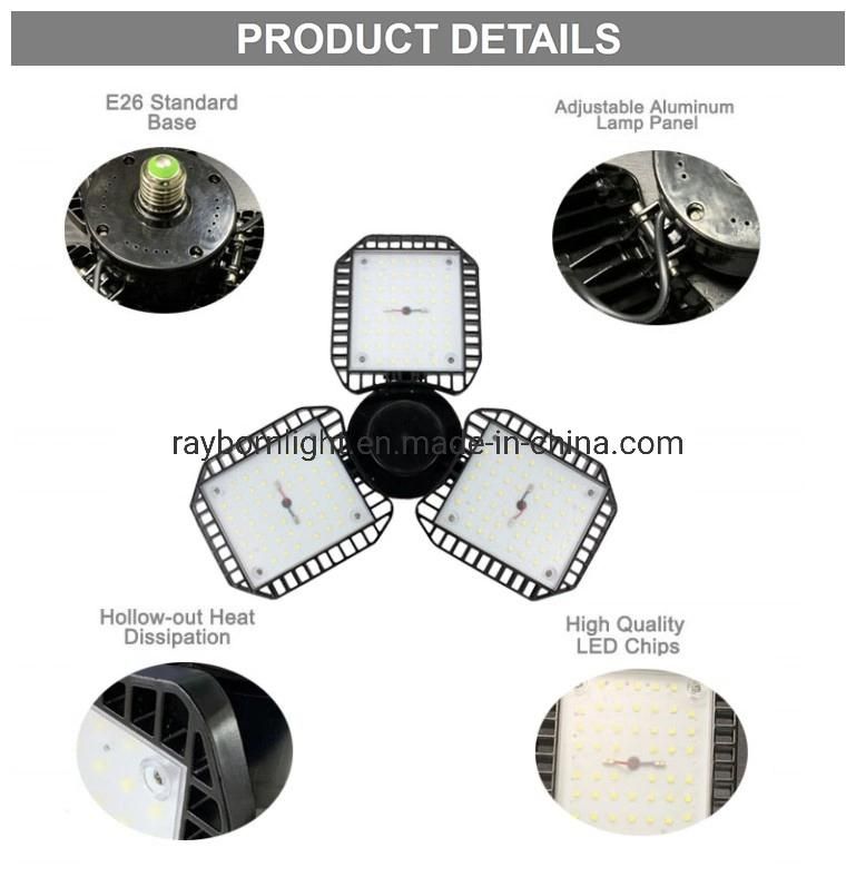 Factory Directly Sale Adjustable Panels Deformable 80W 100W Workshop Ceiling LED Garage Lighting for Warehouse
