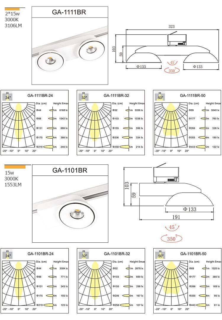 Manufacturer with 5 Years Warranty for Clothes Store CE TUV SAA 15W 3000K 3 Phase 4 Wire Adjustable Dimmable LED Tracklight