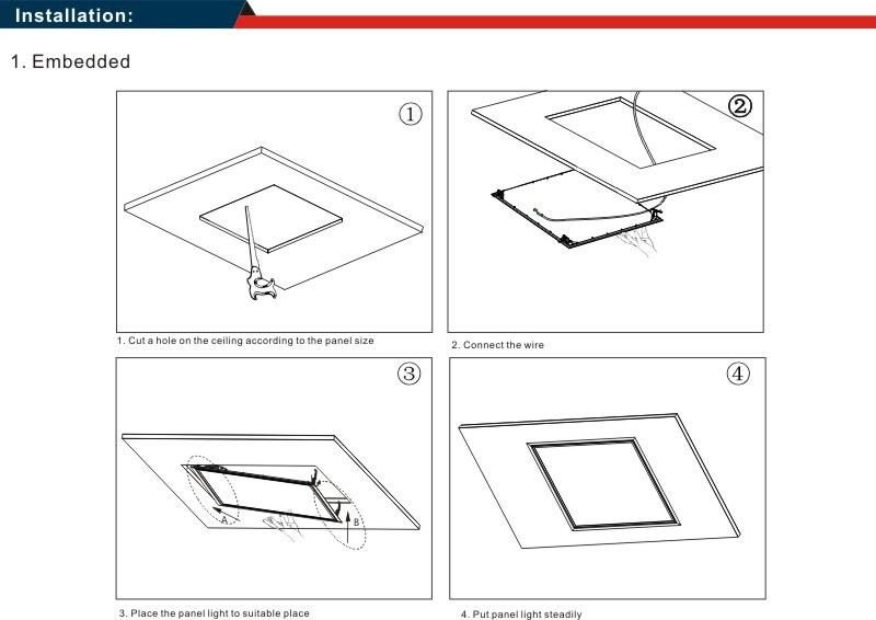 UL 40W/50W/60W/72W 603X603mm/300X1213mm/603X1213mm High Brightness LED Panel Light