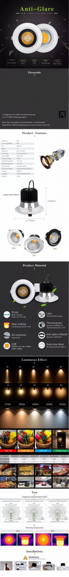 Standard Simple Design 30W Fixed LED Downlight