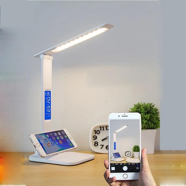 Folding Computer Desk Light Reading Lamps with Thermometer Calendar and Alarm Clock