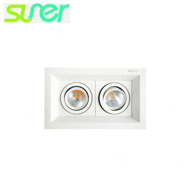 Adjustable (Dual-Head) COB Spot Light Recessed Square LED Downlight 2X20W 3000K Warm White