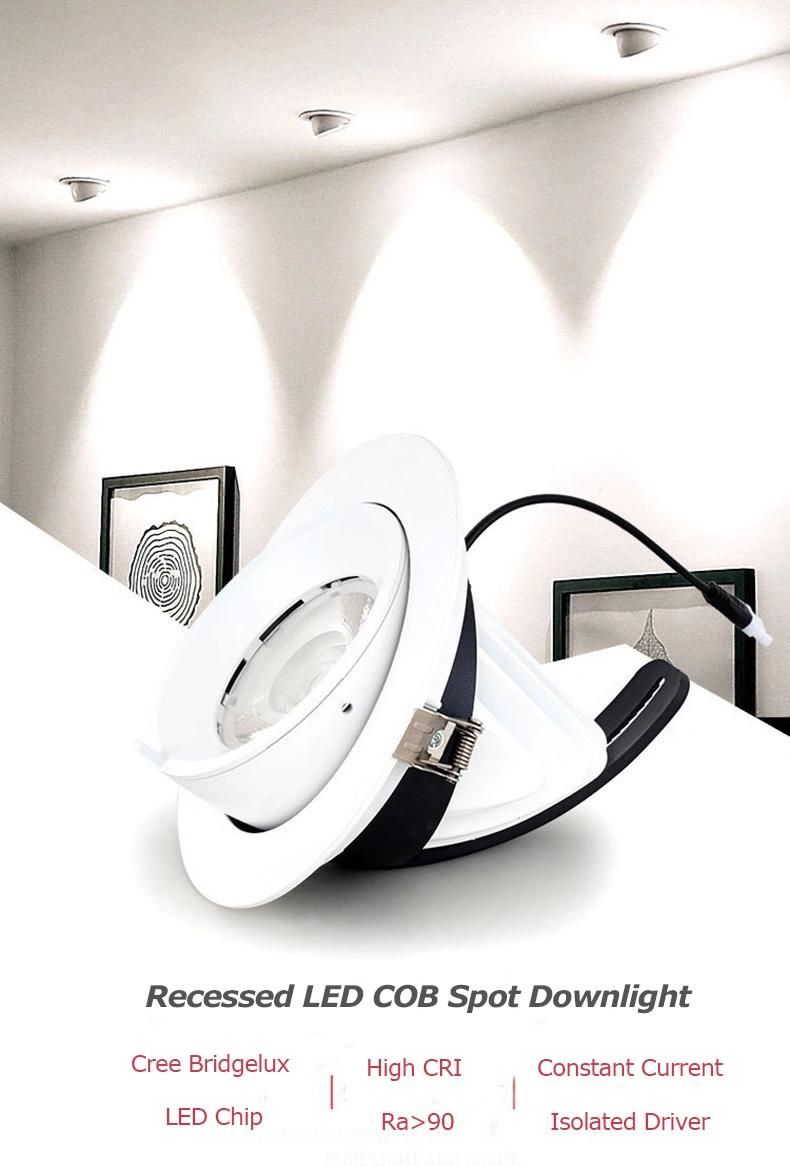 Superior Quality CRI90 Color Adjustable Recessed Spotlights COB Trunk Down Light LED Gimbal Downlight