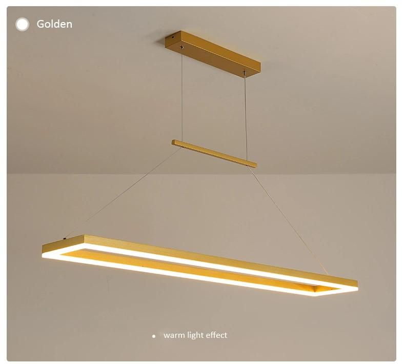 Gold Coffee Office Strip Restaurant Front Bar Dining Room LED Home Square Modern Pendant Light Chandelier