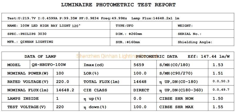 150lm/W 100W Factory Workshop Warehouse LED Light Industrial Highbay