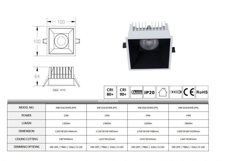 High Quality Indoor Hotel Home Office Fit in All Big Junction Box Replaceable Housing 45W LED Downlight