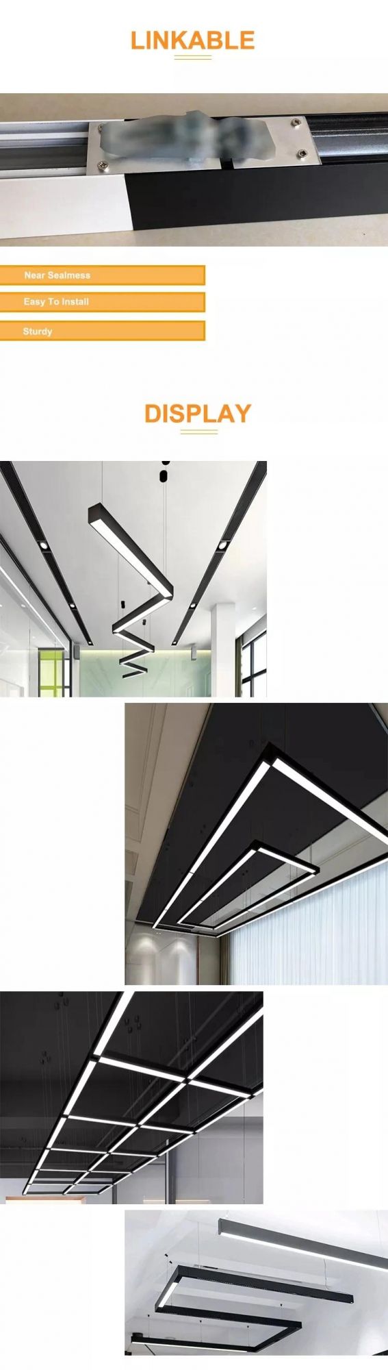 Commercial Office Surface Mounted Ceiling Light for Pendant Light for Linear Strip Lighting System Recessed Linkable LED Linear Light