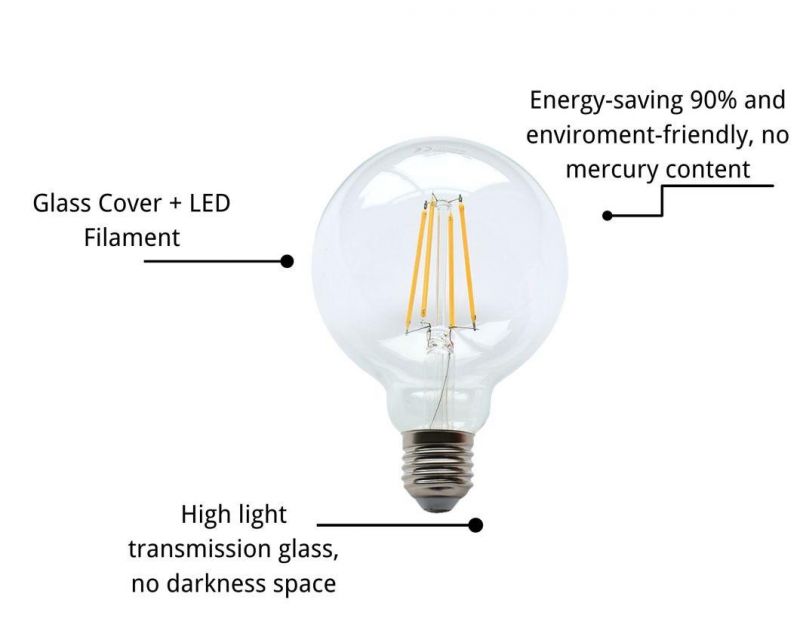 WiFi Control LED Vintage Filament Bulbs G80 G95 G125 LED Lighting Dimmable Globe LED Light E27 Base LED Lamp 4W 6W 8W 10W LED Bulb with Ce RoHS