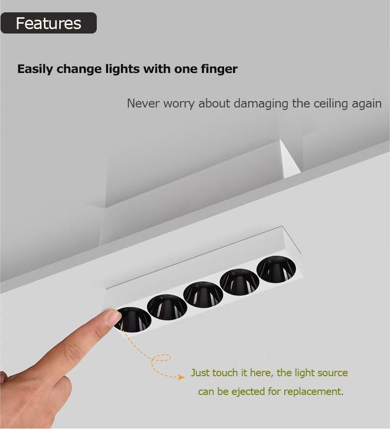 New Trimless Aluminum Fixture 3030 6W 10W Rectangle Grill Indoor Downlights Linear Light for LED Retrofit Lighting