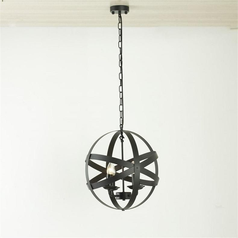 4-Light Chandelier Farmhouse Rustic Industrial Pendant Lighting with Metal Spherical Shade Black Chandeliers for Dining Room