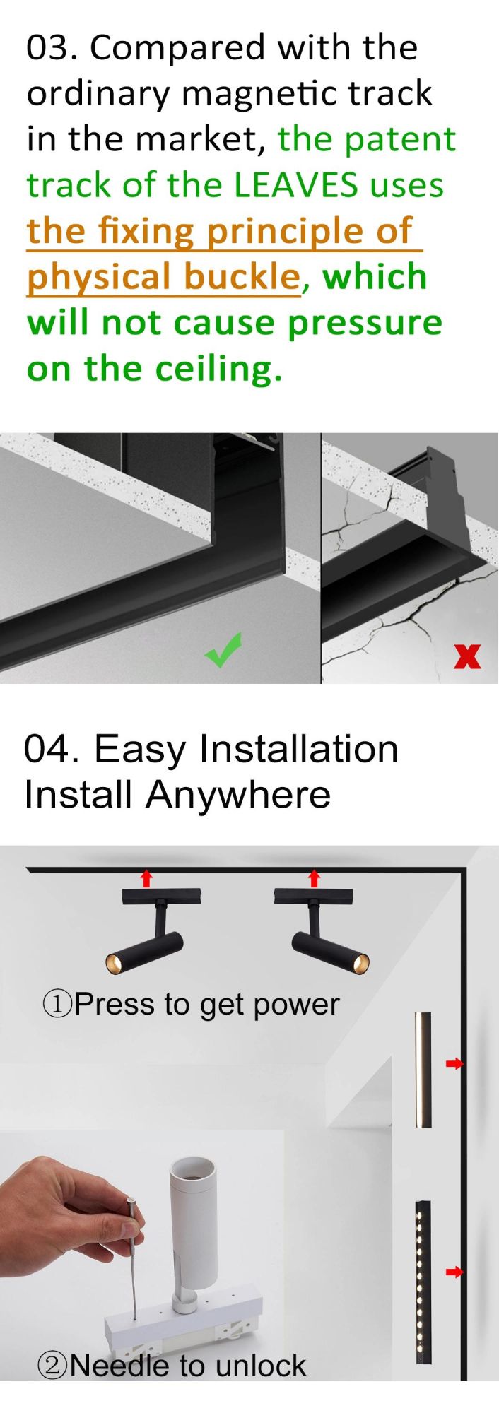 Spotlight Easy Installation and Removal Safety Ra90 Track Spotlight Magnetic Track Light Without Magnetism Low Voltage DC48V Black Bridgelux Chip Spotlight DIY