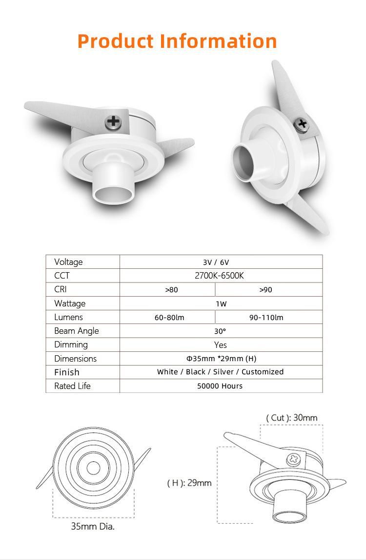 Recessed LED Cabinet Light Under Cabinet Rimless LED Spotlight 302