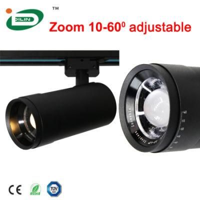 Zoom-Able 10-60 Angle 30W Adjustable COB LED Track Lights with GU10 LED Bulbs