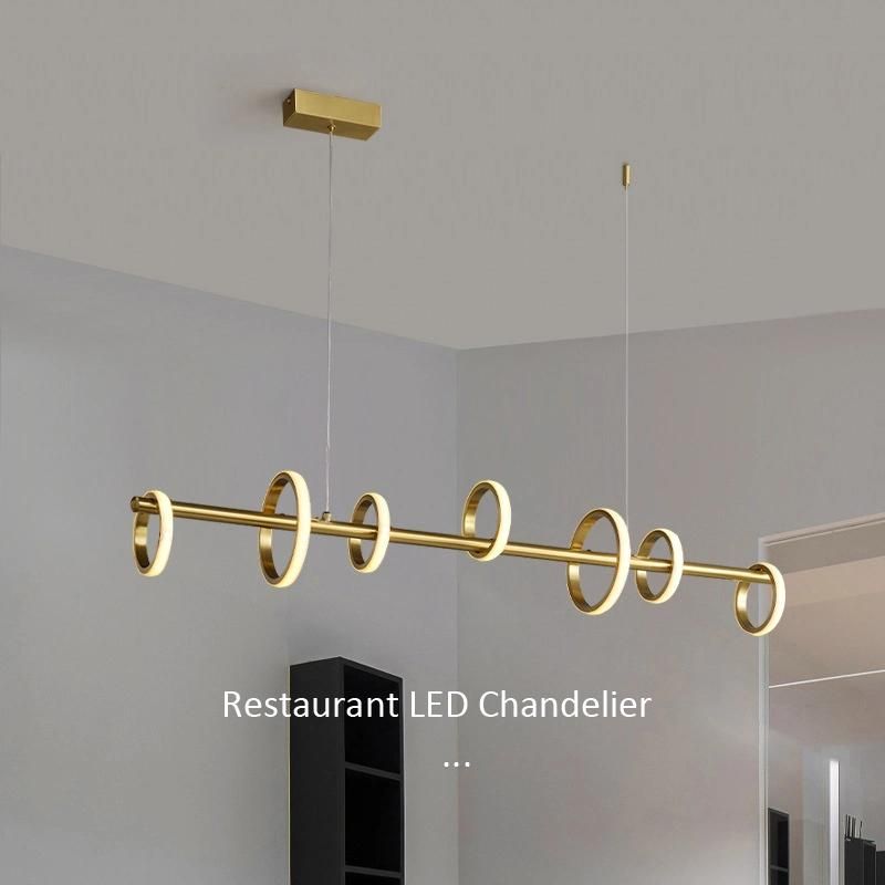 2022 Circle Living Room Dining Room Strip Pendant Lamp Light Modern LED Copper Chandelier Lamp