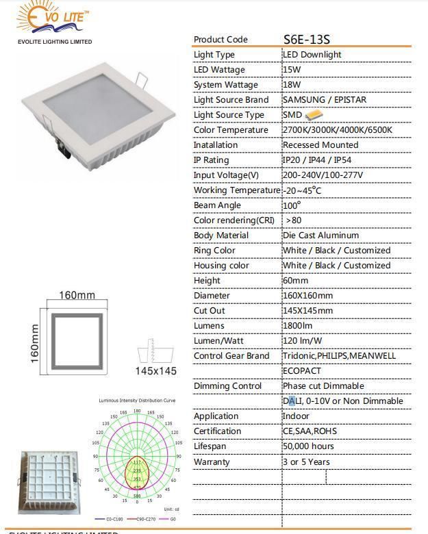 Hot Sell High Quality Square IP 54 LED Downlight for 3-5 Years Warranty