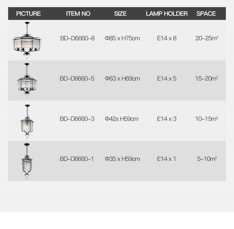 Hanging Lamp American Black Pendant Lighting Luxury Modern Chandelier for Living Room