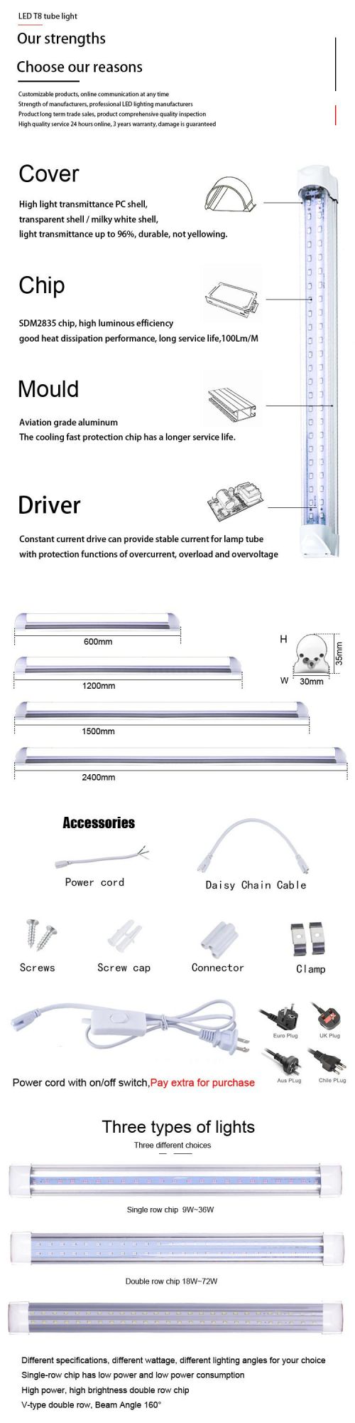 18W 9W 10000K 130lm/W Tube T8 LED Tube Japanese Free