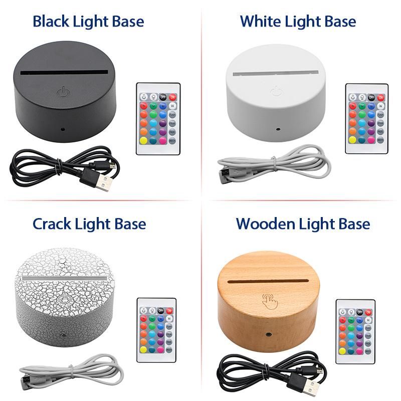 LED Lamp Bases for 3D LED Night Light ABS Acrylic Black 3D LED Lamp Night Light Touch Base with USB Cable and Remote Control