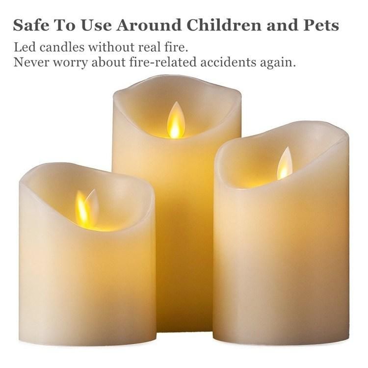 Household Set of 3 Ivory White LED Flameless Candles with 10-Key Remote Control