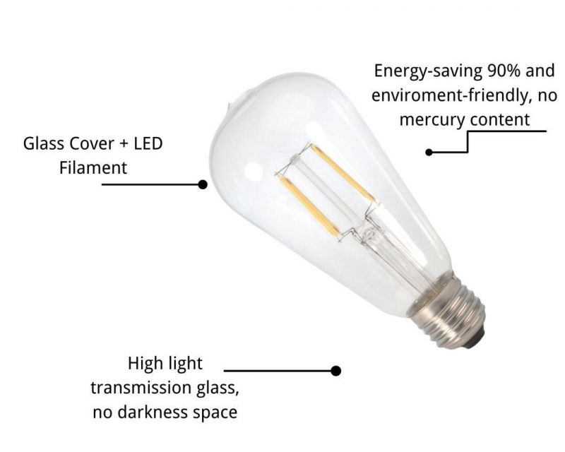 WiFi Control LED Filament Bulbs St64 LED Lighting 4W 6W 8W 10W LED Lamp E27 Base Dimmable LED Light with Ce RoHS