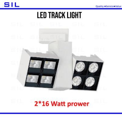 High Quality Hotel Book Clothing Store Spot Light Rail Mounting Aluminum 32W 2*16watt COB LED Track Light