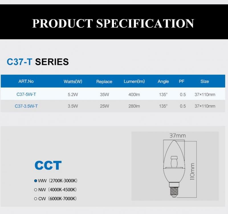 LED Crystal Bulb C37-T