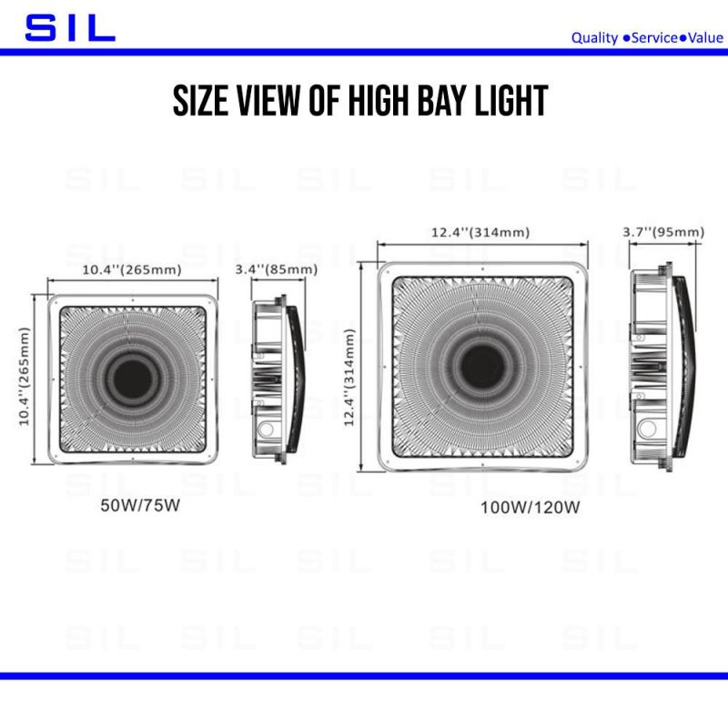 High Bay LED Light Fixtures 50W 100W Mobil Gas Station Lighting LED High Bay Light