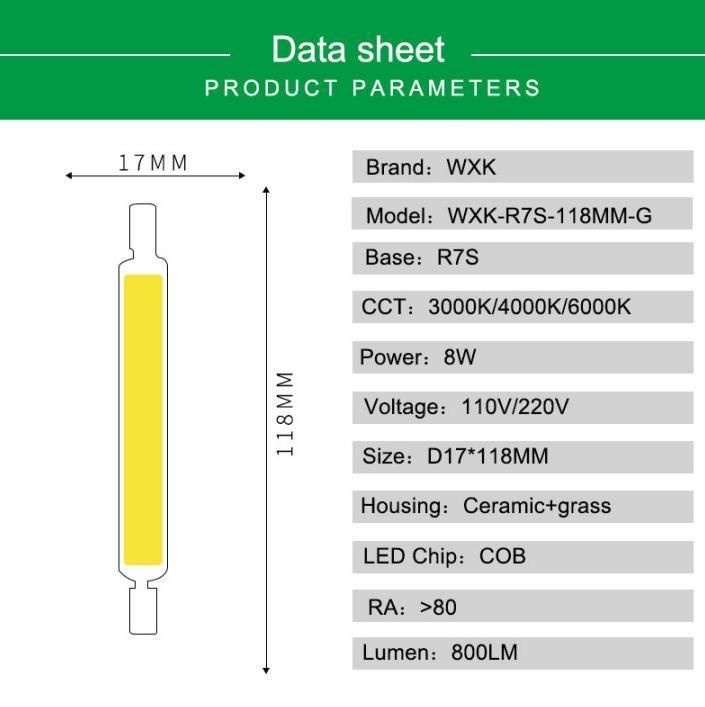 Wxk 8W R7s G9 G4 LED J118 T3 Type Spotlight Reflector Bulb 80W Halogen Replacement