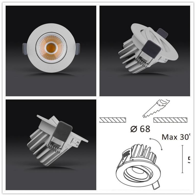 Cast Aluminum Adjustable and Dimmable COB LED Recessed Spot Light with Cutout 68mm