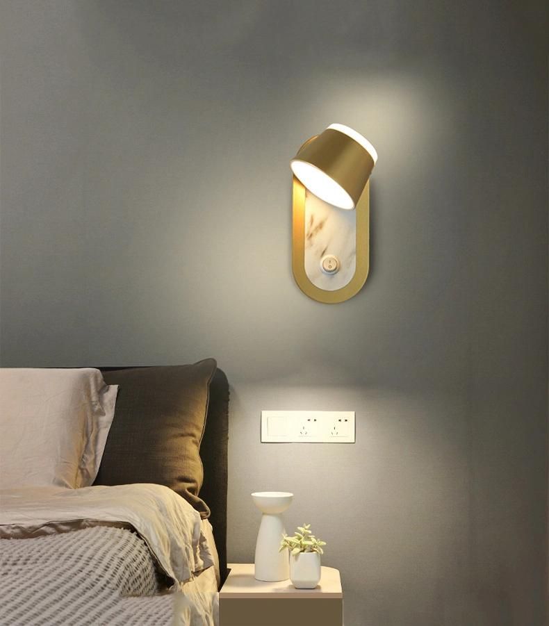 LED Bedside Lamp Wall Lamp Nordic Light Luxury Rotatable Wall Lamp with Switch Simple Modern Wall Lamp