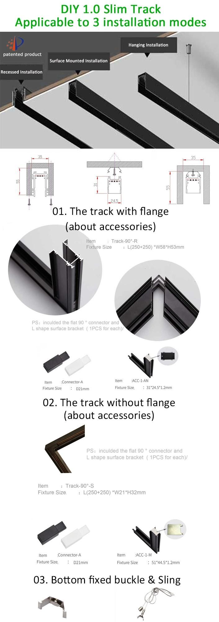 1m 1.5m 2m Aluminum Track Surface/Hanging/Recessed Magnetic Track Light
