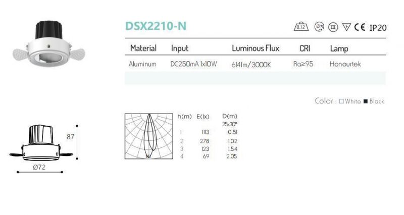 Indoor Commercial Wall Washing LED Down Light COB Recessed Ceiling Trimless Downlight