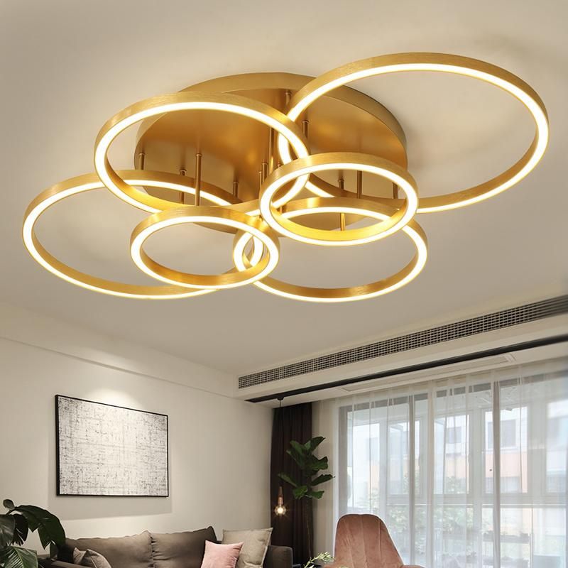 Luxury Hotel Golden Rings Acrylic LED Ceiling Lamps