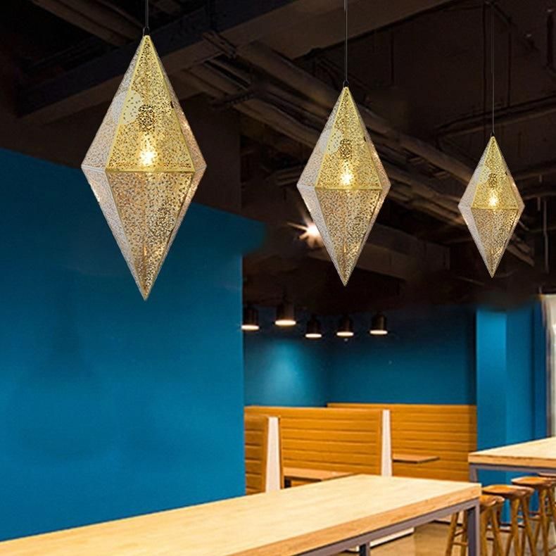 Modern Creative Art Stainless Steel Pendant Light LED Gold Chrome Rose Gold Geometric Polyhedron Chandelier