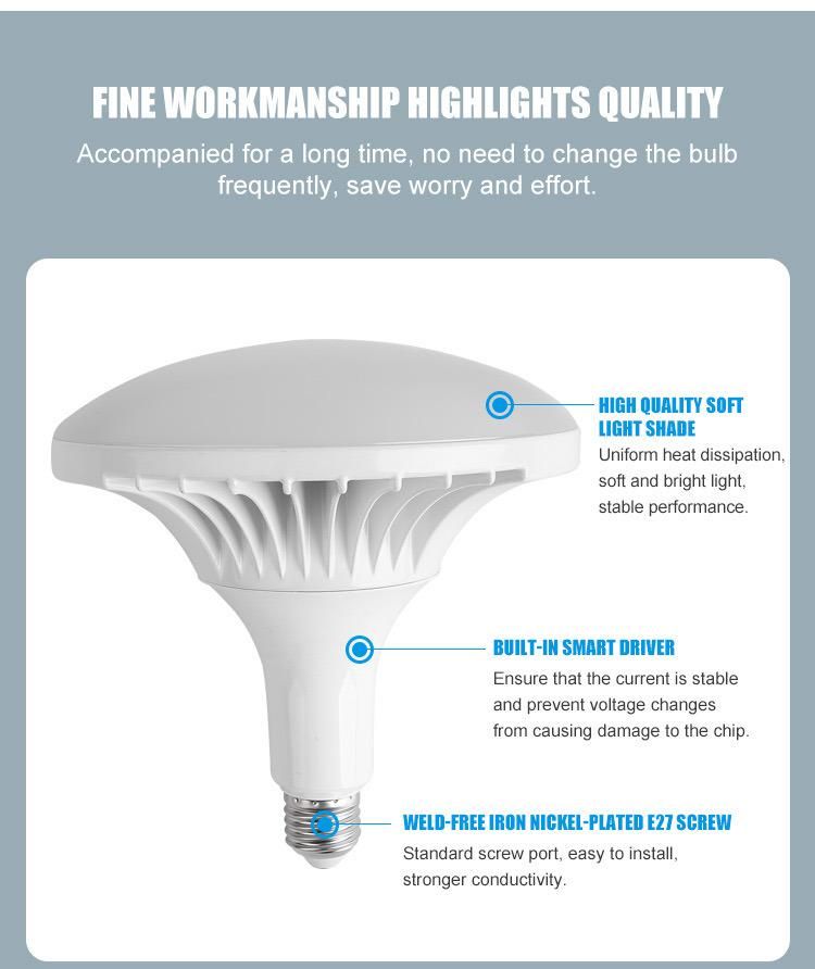 30W 50W 70W Mushroom Shape Lamp in Aluminum Factory LED UFO Bulb with E27 or B22 Base