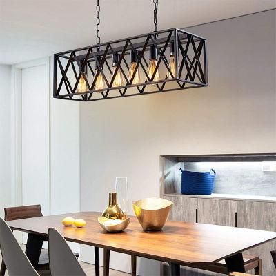 Industrial Kitchen Island Chandelier Rectangular Retro Rustic 6 Lights, Suitable for Kitchen, Farmhouse, Bar, Restaurant