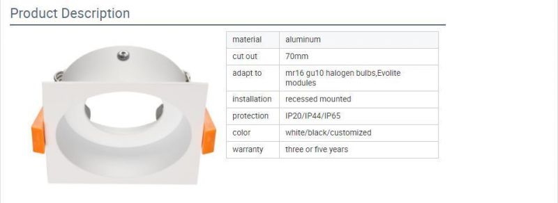 Aluminum LED Recessed Light MR16 LED Downlight Frame GU10 Housing