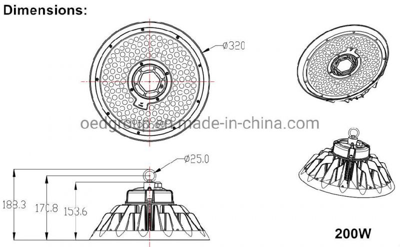 5 Years Warranty 150lm/W LED High Bay UFO 240W Warehouse Light or High Ceiling Light 5000K