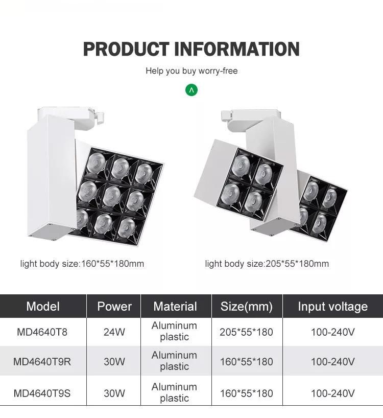 High Quality New Aluminum 30W Driver Adapter Combined Square Ceiling LED Track Light