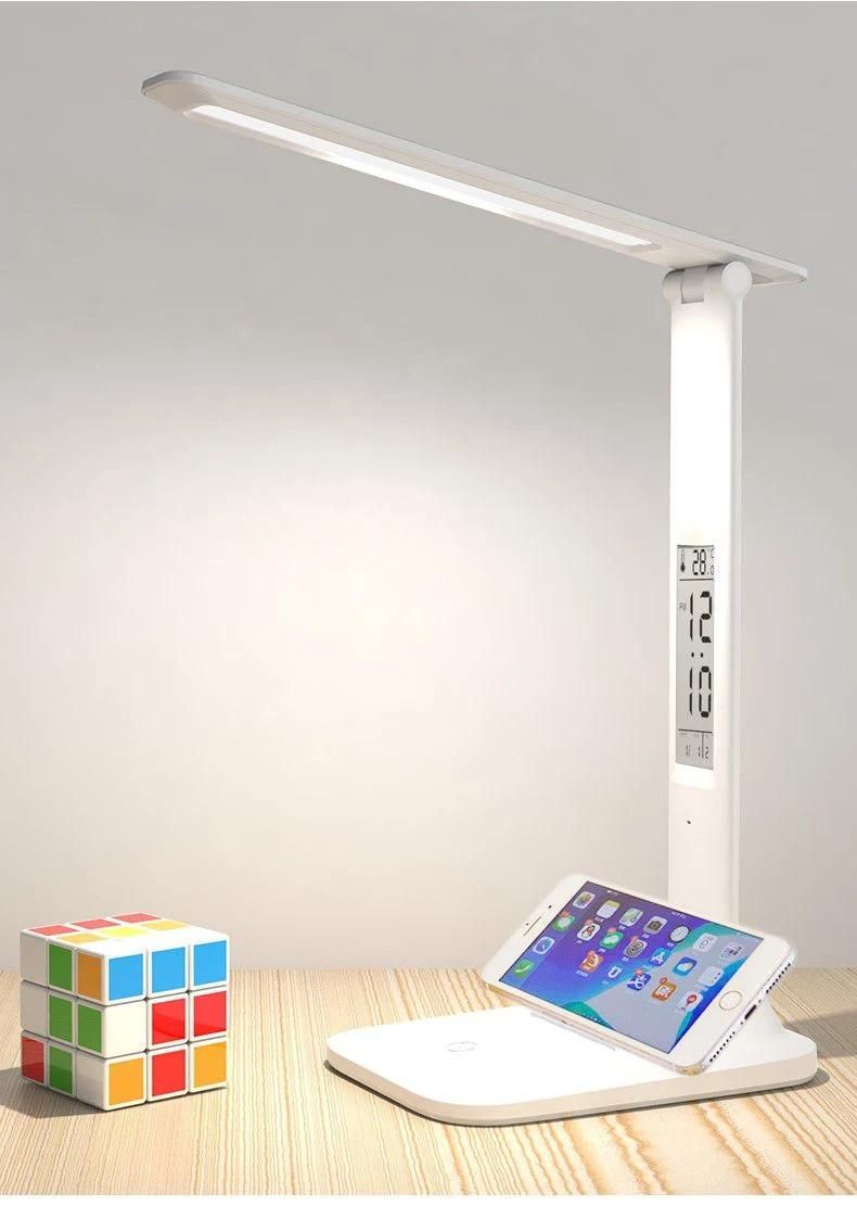 Folding Computer Desk Light Reading Lamps with Thermometer Calendar and Alarm Clock