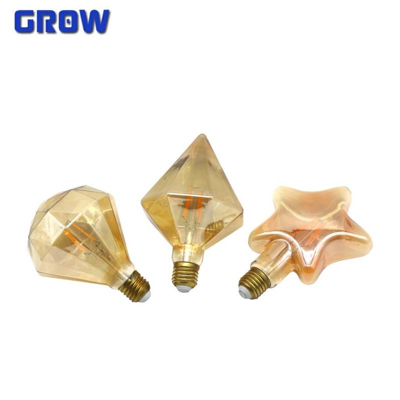 LED Vintage Bulb G125 Star Shape 4W Amber Glass New Energy Saving Soft Filament LED Global Bulb Lamp for Home Decoration and Indoor Lighting