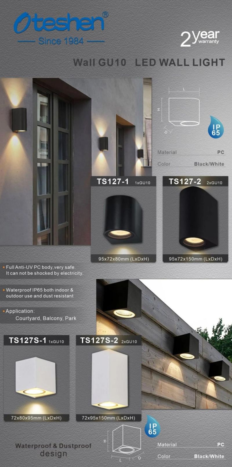 Hot Sale Oteshen Garden 80*72*95mm China Lights Lighting LED Wall Light Ts127-1